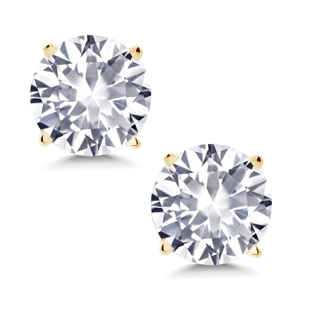 White Created Sapphire - September_Earrings in 14K Yellow Gold
