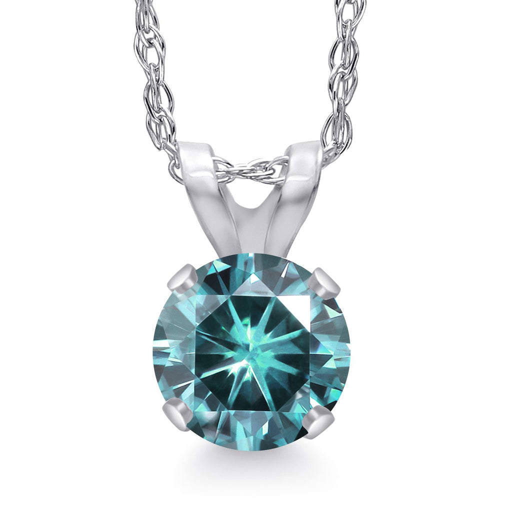 Blue Moissanite_Pendant in 14K White Gold