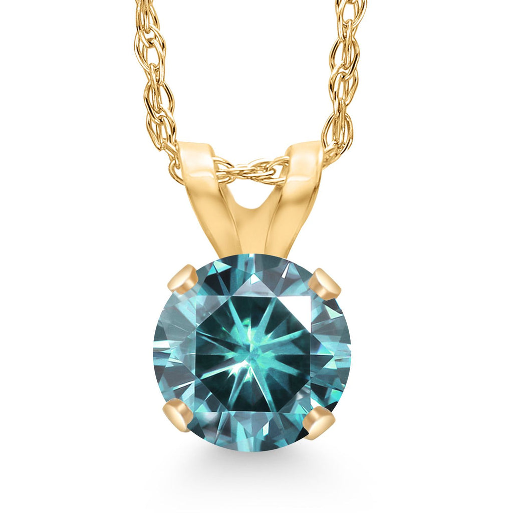Blue Moissanite_Pendant in 14K Yellow Gold