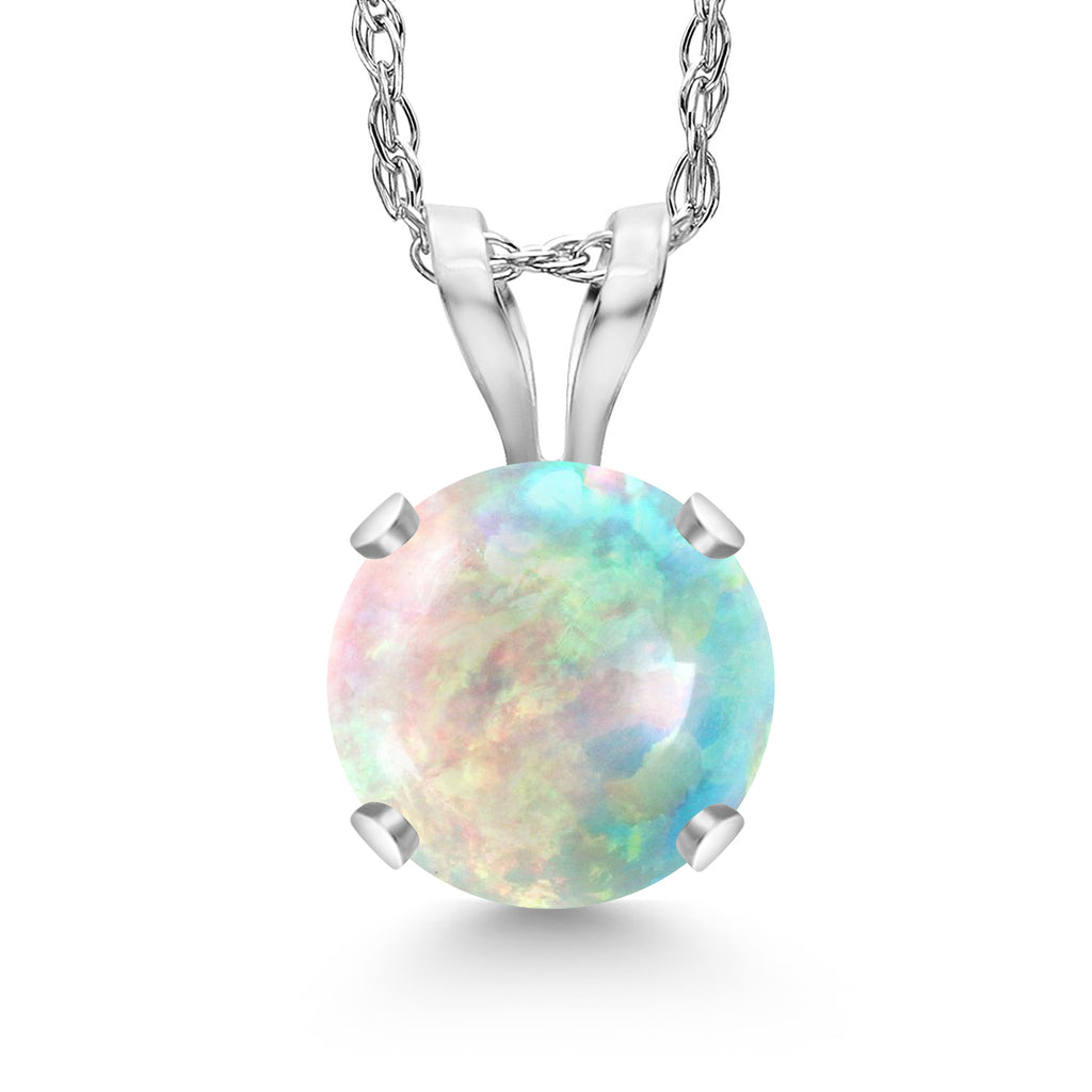 White Opal-Cabochon - October_14K White Gold_Pendant in 14K White Gold