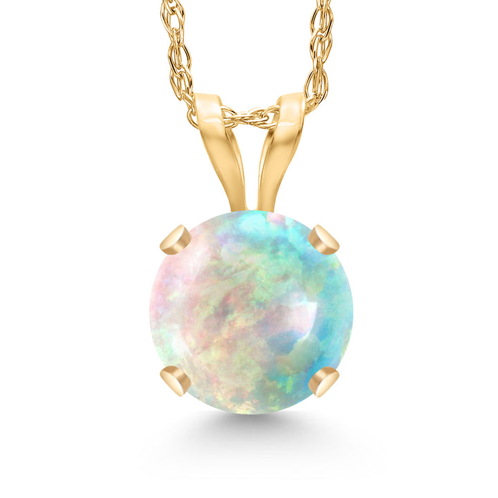White Opal-Cabochon - October_14K Yellow Gold_Pendant in 14K Yellow Gold