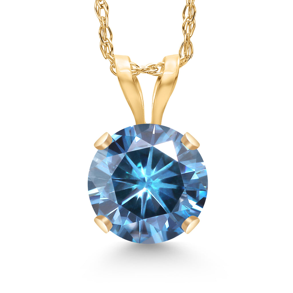 Persian Blue Moissanite - April_14K Yellow Gold_Pendant in 14K Yellow Gold