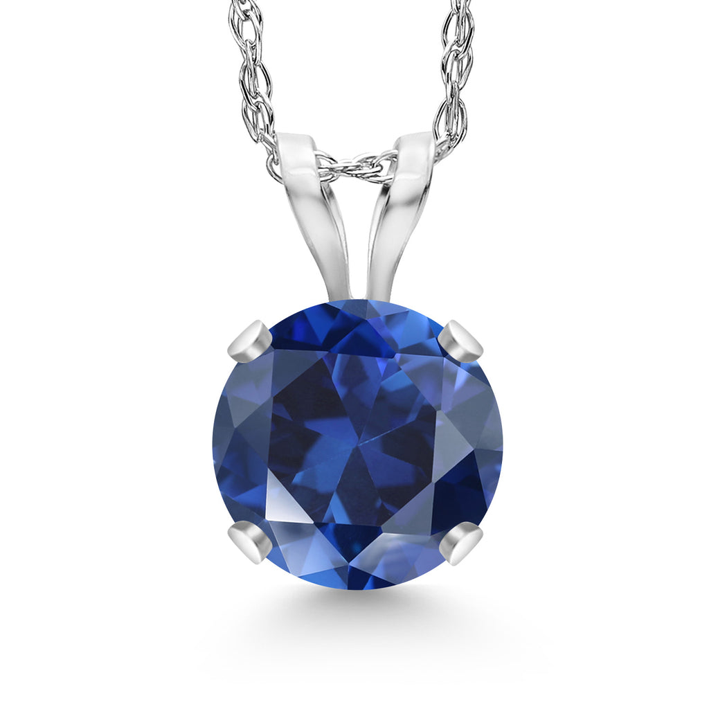 Blue Created Sapphire - September_14K White Gold_Pendant in 14K White Gold