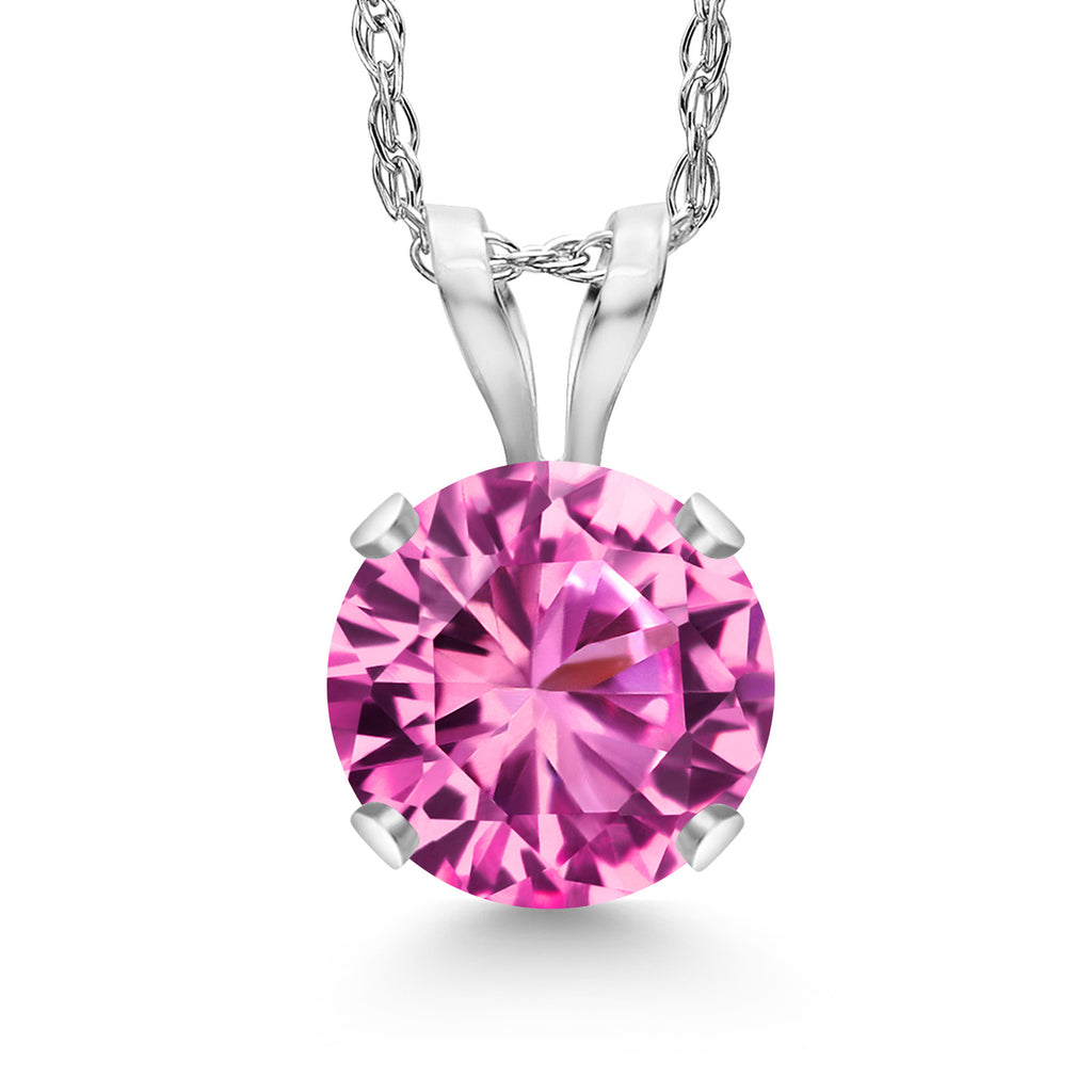 Pink Created Sapphire - September_14K White Gold_Pendant in 14K White Gold