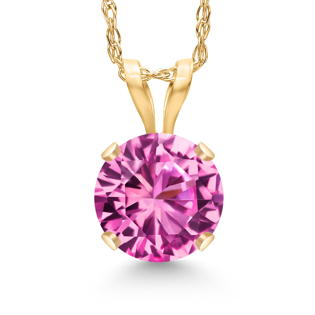 Pink Created Sapphire - September_14K Yellow Gold_Pendant in 14K Yellow Gold