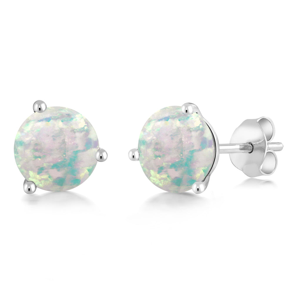 White Opal-Cabochon - October_14K White Gold_Earrings in 14K White Gold