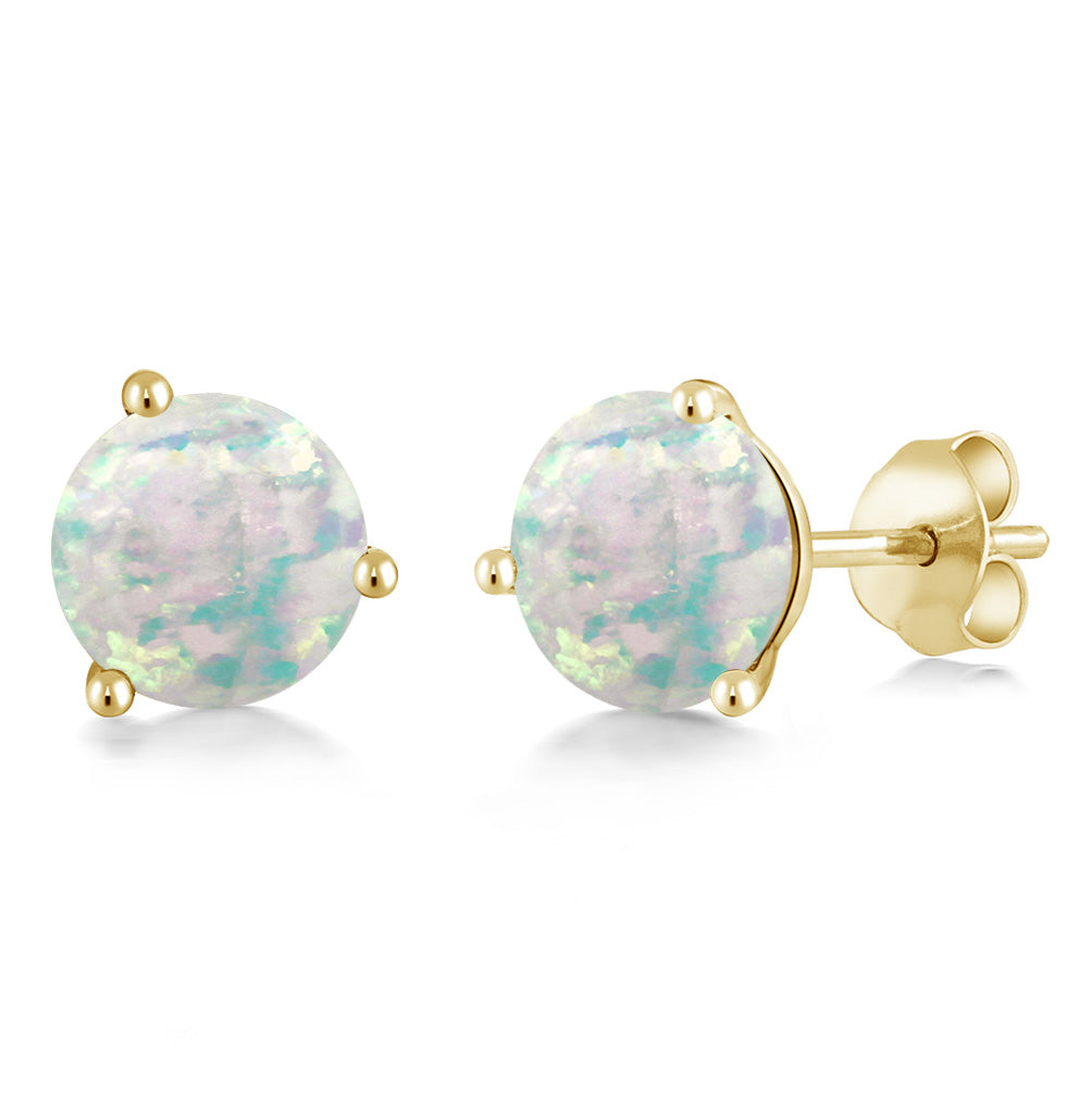 White Opal-Cabochon - October_14K Yellow Gold_Earrings in 14K Yellow Gold