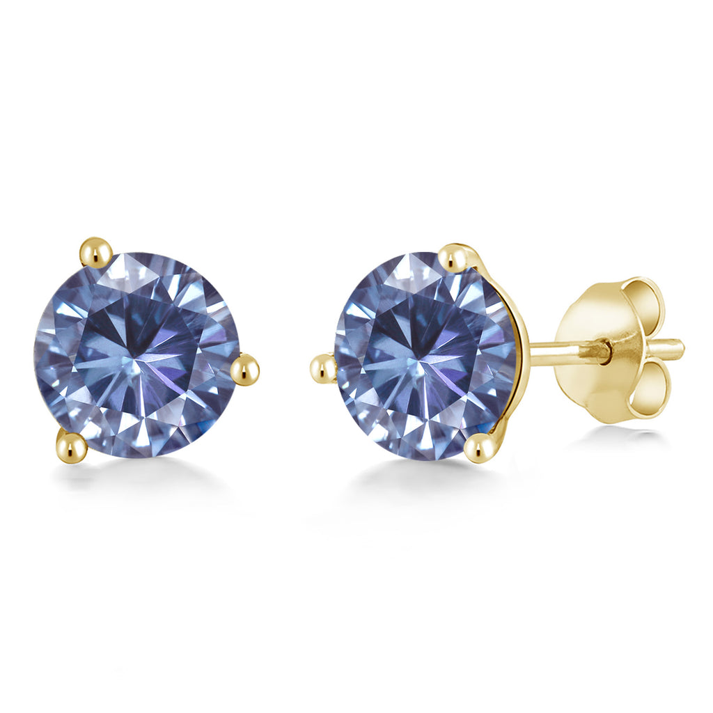 Persian Blue Moissanite - April_14K Yellow Gold_Earrings in 14K Yellow Gold