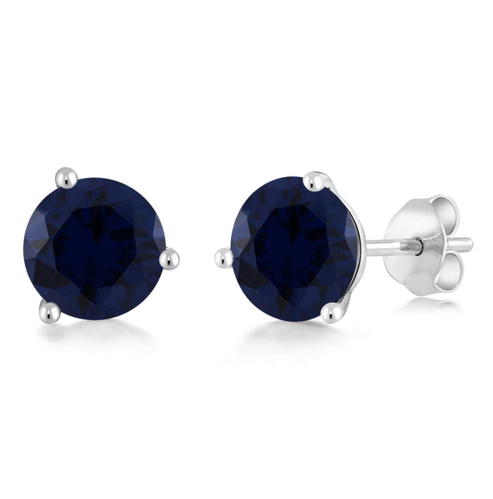 Blue Created Sapphire - September_14K White Gold_Earrings in 14K White Gold