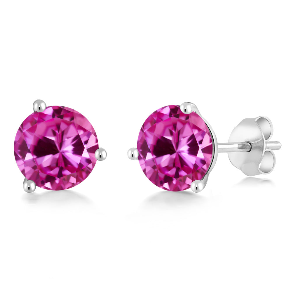 Pink Created Sapphire - September_14K White Gold_Earrings in 14K White Gold