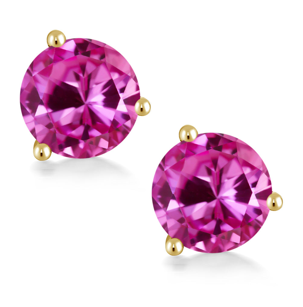Pink Created Sapphire - September_14K Yellow Gold_Earrings in 14K Yellow Gold