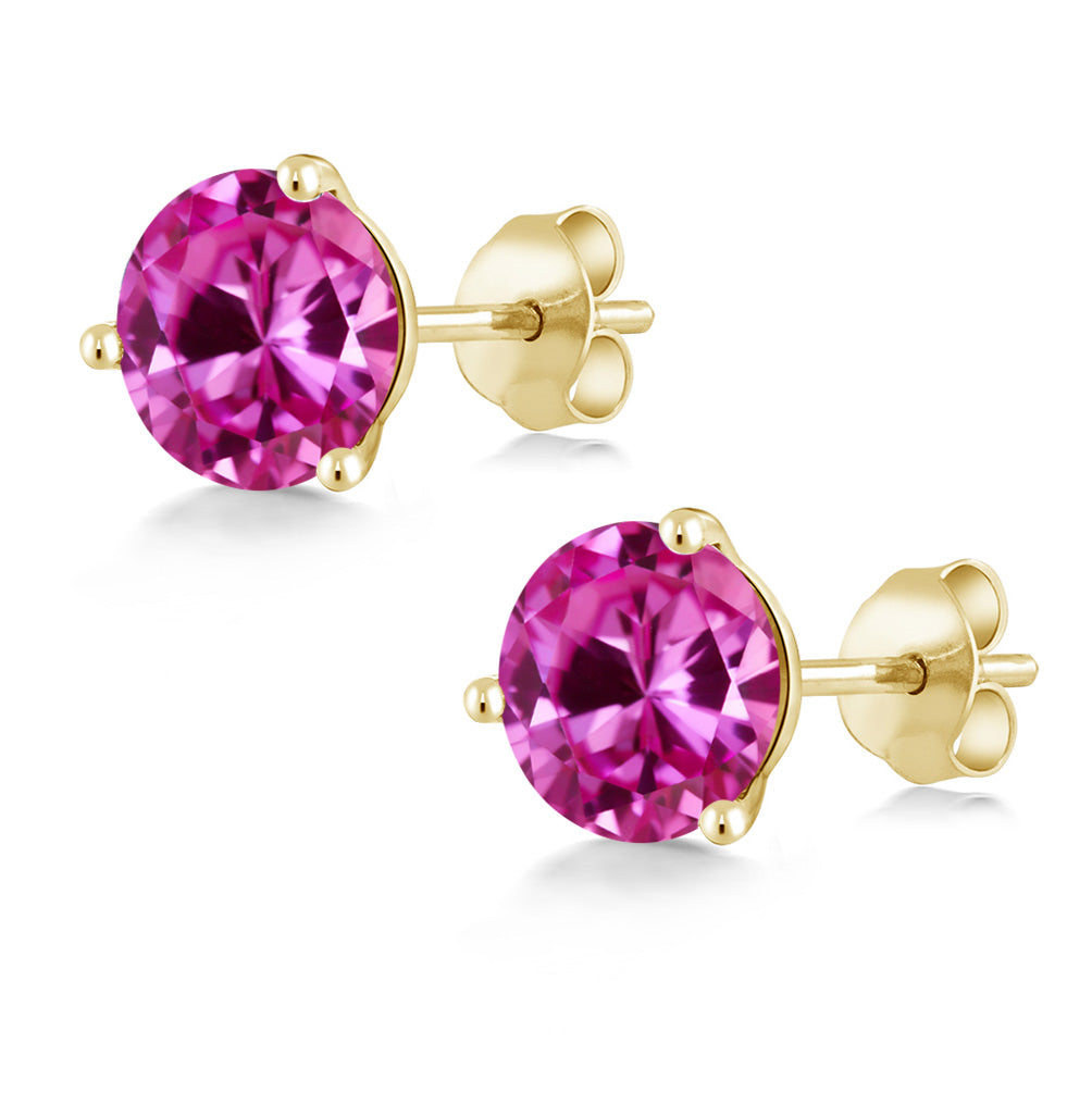 Pink Created Sapphire - September_14K Yellow Gold_Earrings in 14K Yellow Gold
