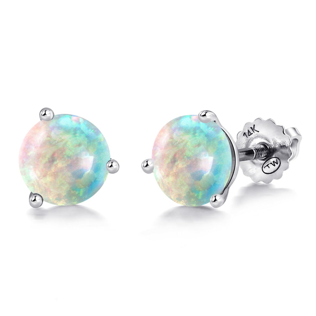 White Simulated Opal_Earrings in 14K White Gold