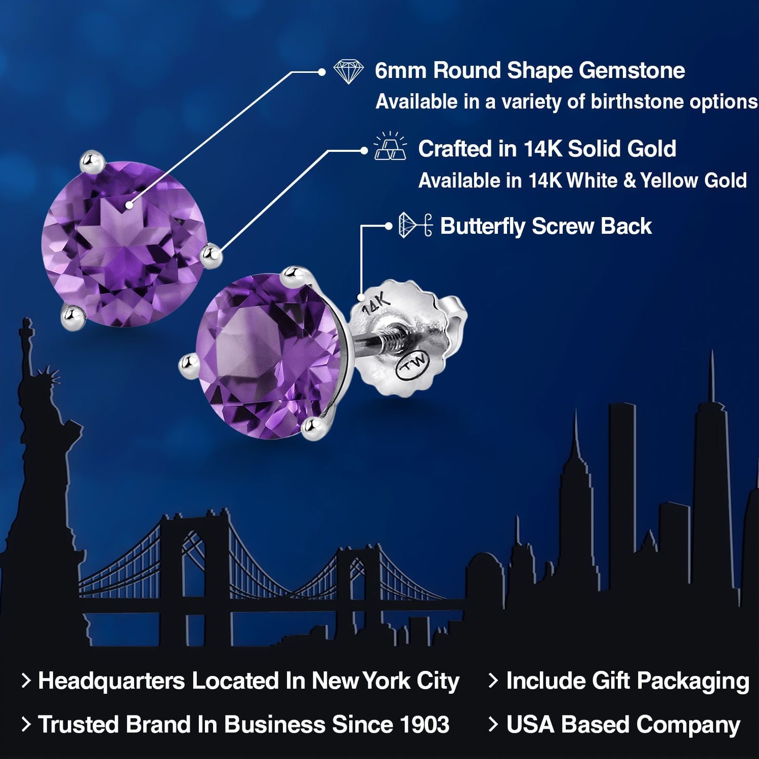 Amethyst - February_Earrings in 14K White Gold