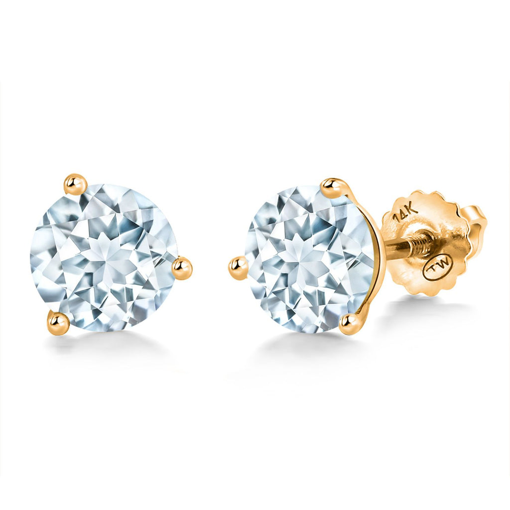 Gem Stone King 14K Yellow Gold Martini Earrings | 3 Prong Screw Back Stud Earrings For Women Men | Round 6MM | Gemstone Birthstone | Gold Earrings For Women Men