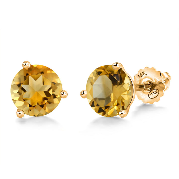 Gem Stone King 14K Yellow Gold Martini Earrings | 3 Prong Screw Back Stud Earrings For Women Men | Round 6MM | Gemstone Birthstone | Gold Earrings For Women Men
