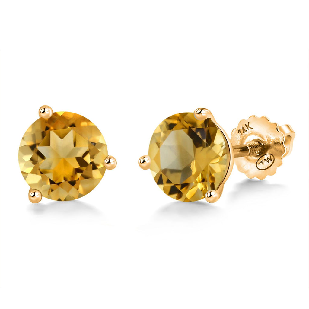 Gem Stone King 14K Yellow Gold Martini Earrings | 3 Prong Screw Back Stud Earrings For Women Men | Round 6MM | Gemstone Birthstone | Gold Earrings For Women Men