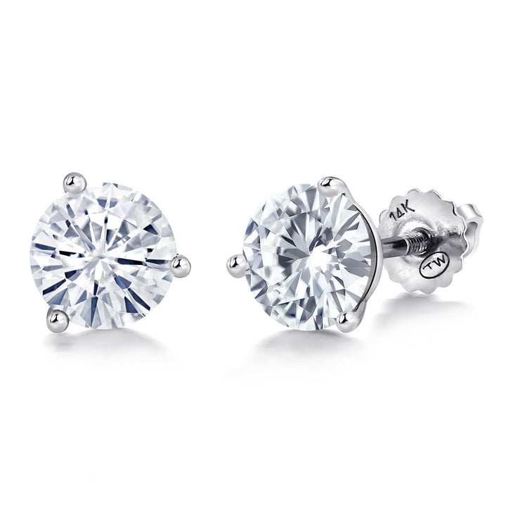 14K White Gold Martini Earrings | 3 Prong Screw Back Stud Earrings for Women Men | Round 6MM | Gemstone Birthstone | White Gold Earrings For Women Men