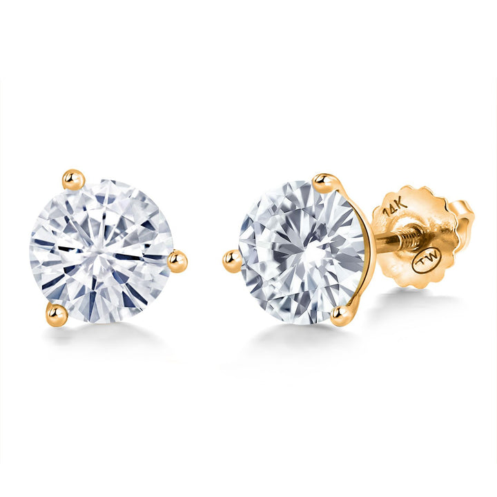 14K Yellow Gold Martini Earrings | 3 Prong Screw Back Stud Earrings For Women Men | Round 6MM | Gemstone Birthstone | Gold Earrings For Women Men
