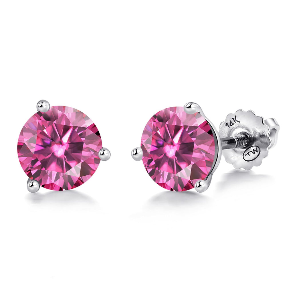 Pink Moissanite_Earrings in 14K White Gold