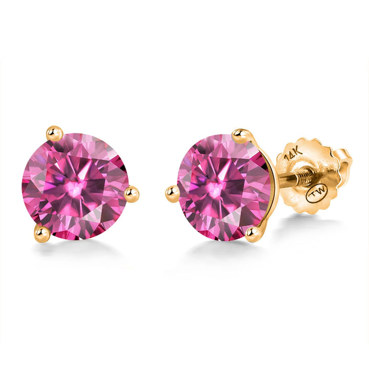 Gem Stone King 14K Yellow Gold Martini Earrings | 3 Prong Screw Back Stud Earrings For Women Men | Round 6MM | Gemstone Birthstone | Gold Earrings For Women Men
