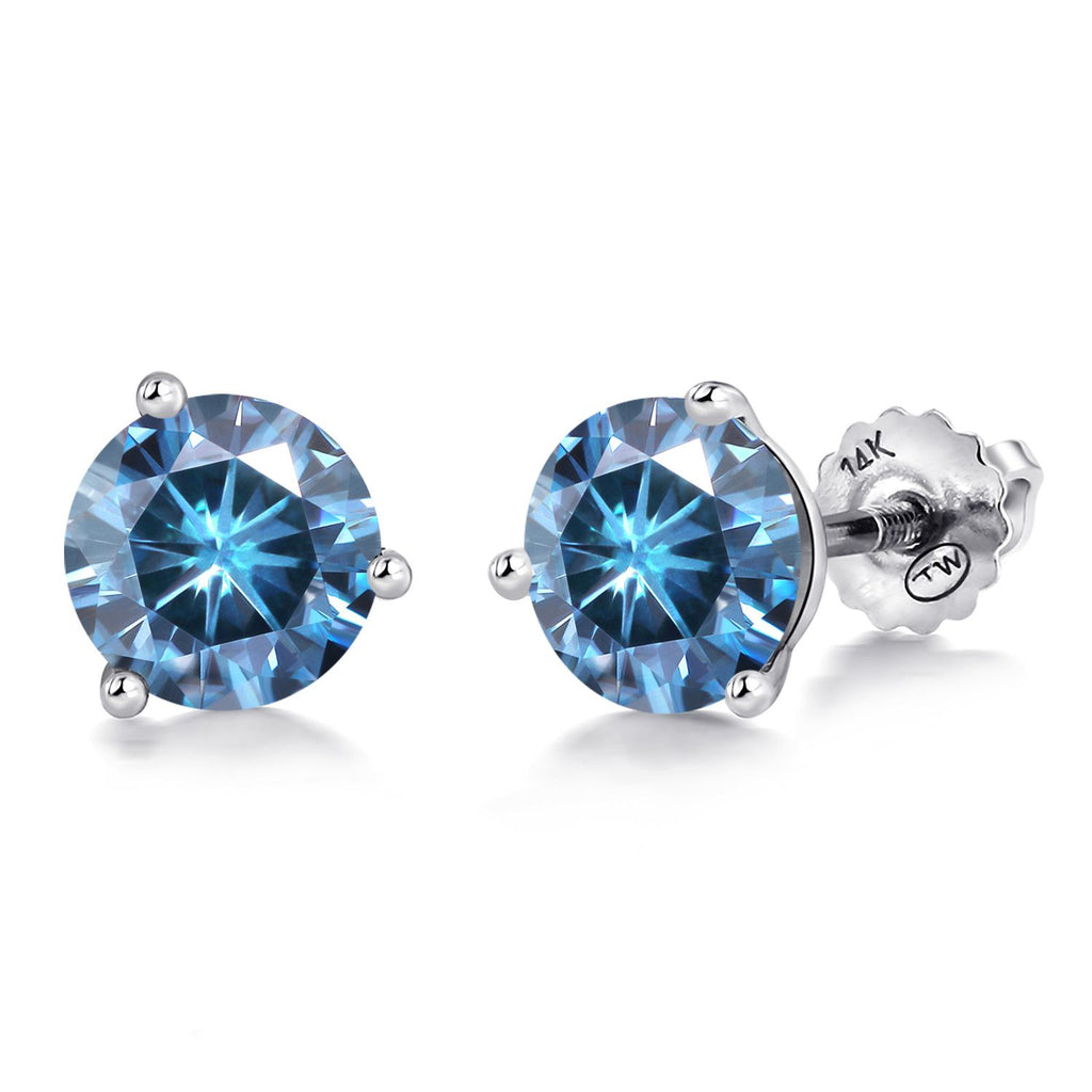 Gem Stone King 14K White Gold Martini Earrings | 3 Prong Screw Back Stud Earrings For Women Men | Round 6MM | Gemstone Birthstone | White Gold Earrings For Women Men