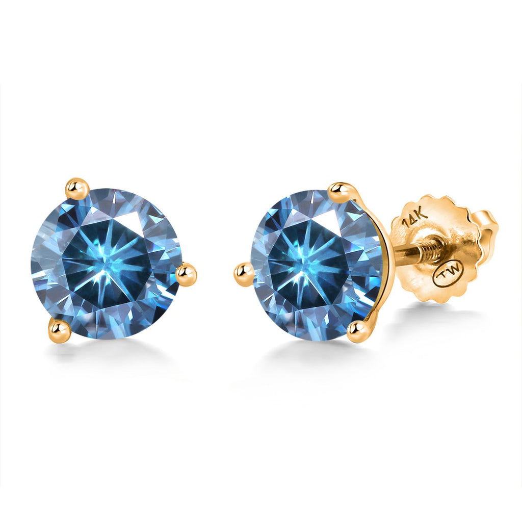 Gem Stone King 14K Yellow Gold Martini Earrings | 3 Prong Screw Back Stud Earrings For Women Men | Round 6MM | Gemstone Birthstone | Gold Earrings For Women Men