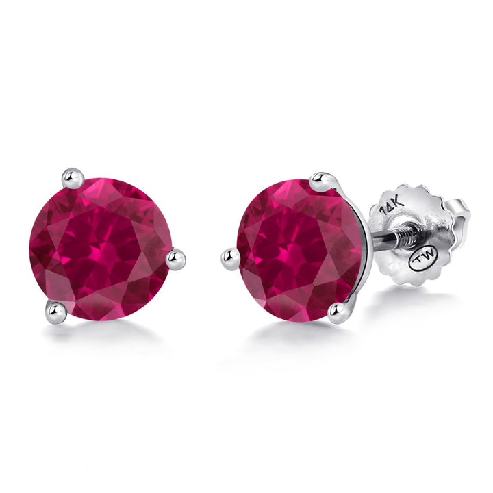 Gem Stone King 14K White Gold Martini Earrings | 3 Prong Screw Back Stud Earrings for Women Men | Round 6MM | Gemstone Birthstone | White Gold Earrings For Women Men