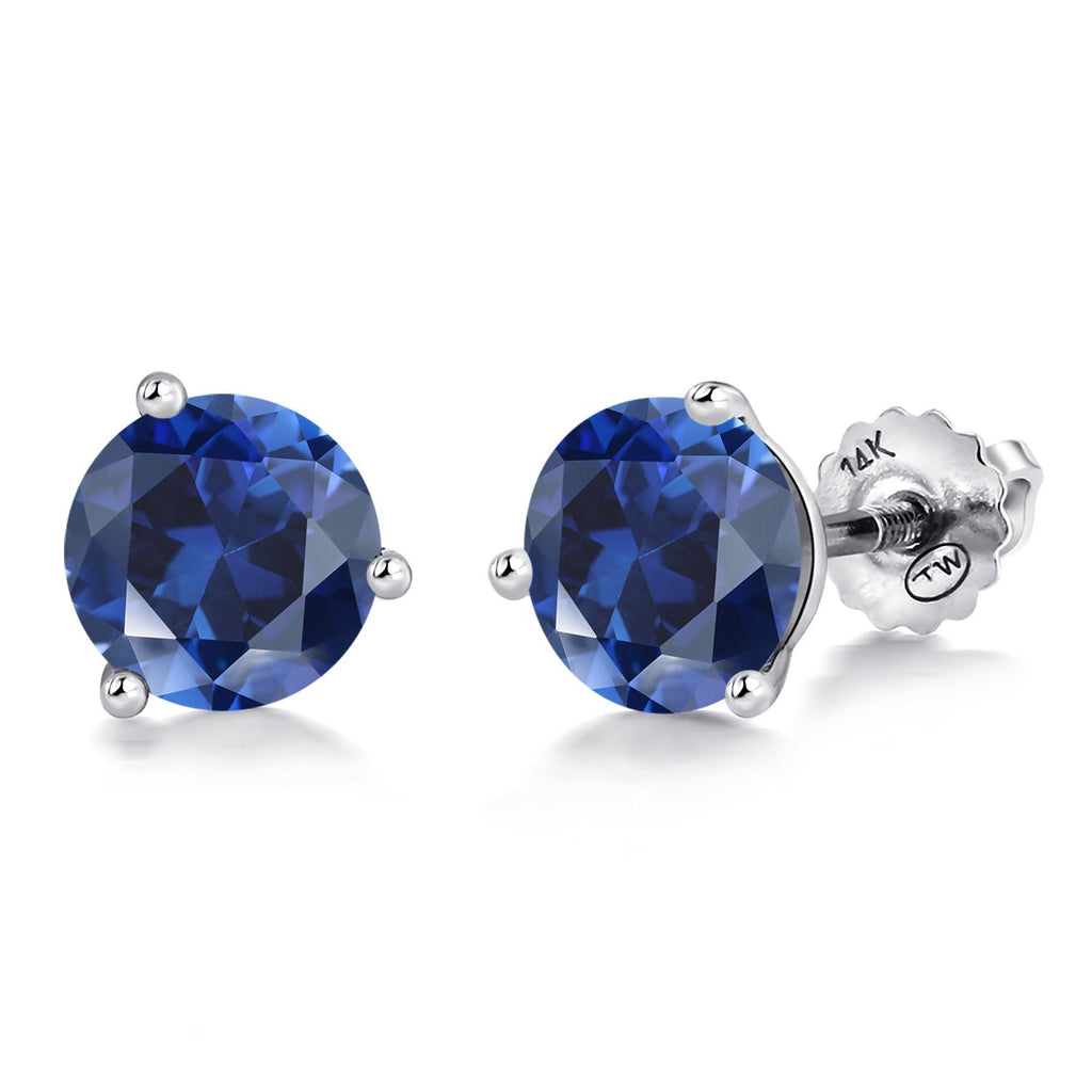 Gem Stone King 14K White Gold Martini Earrings | 3 Prong Screw Back Stud Earrings for Women Men | Round 6MM | Gemstone Birthstone | White Gold Earrings For Women Men
