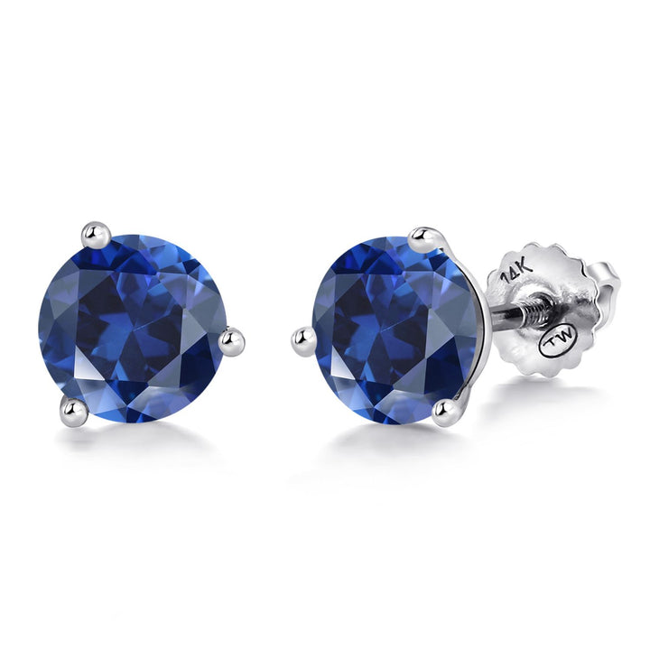 Gem Stone King 14K White Gold Martini Earrings | 3 Prong Screw Back Stud Earrings for Women Men | Round 6MM | Gemstone Birthstone | White Gold Earrings For Women Men
