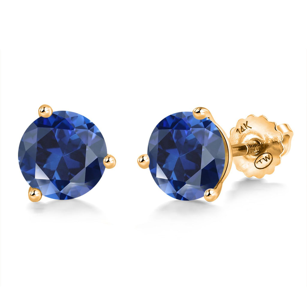 Gem Stone King 14K Yellow Gold Martini Earrings | 3 Prong Screw Back Stud Earrings For Women Men | Round 6MM | Gemstone Birthstone | Gold Earrings For Women Men