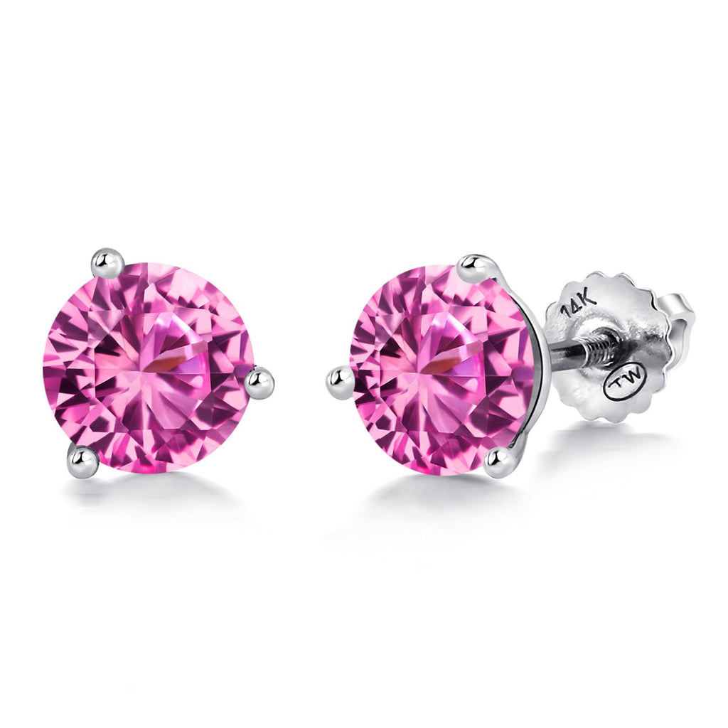 Gem Stone King 14K White Gold Martini Earrings | 3 Prong Screw Back Stud Earrings for Women Men | Round 6MM | Gemstone Birthstone | White Gold Earrings For Women Men