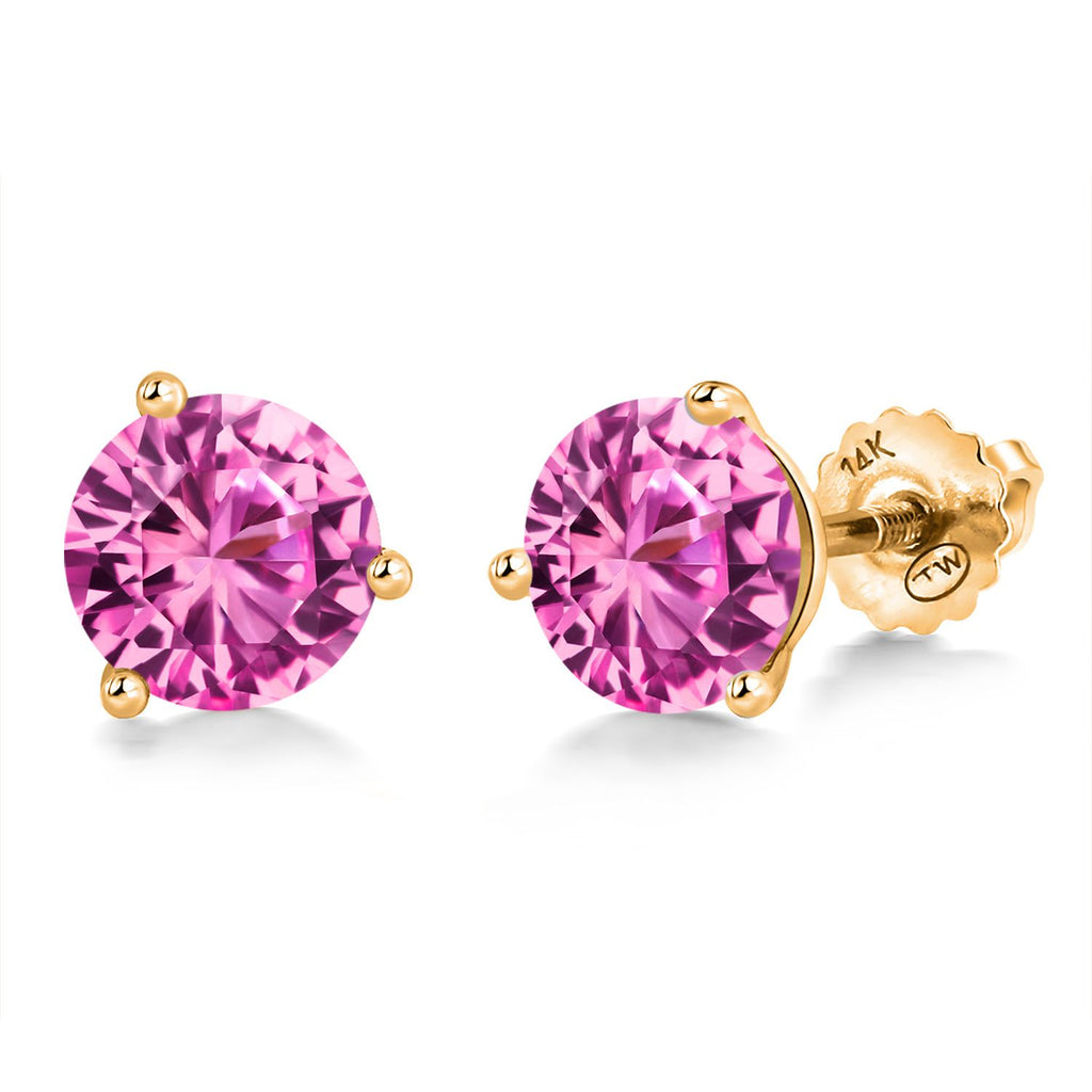 Gem Stone King 14K Yellow Gold Martini Earrings | 3 Prong Screw Back Stud Earrings For Women Men | Round 6MM | Gemstone Birthstone | Gold Earrings For Women Men
