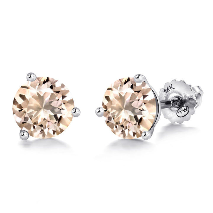 Gem Stone King 14K White Gold Martini Earrings | 3 Prong Screw Back Stud Earrings For Women Men | Round 6MM | Gemstone Birthstone | White Gold Earrings For Women Men