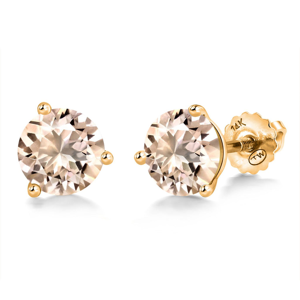 Gem Stone King 14K Yellow Gold Martini Earrings | 3 Prong Screw Back Stud Earrings For Women Men | Round 6MM | Gemstone Birthstone | Gold Earrings For Women Men