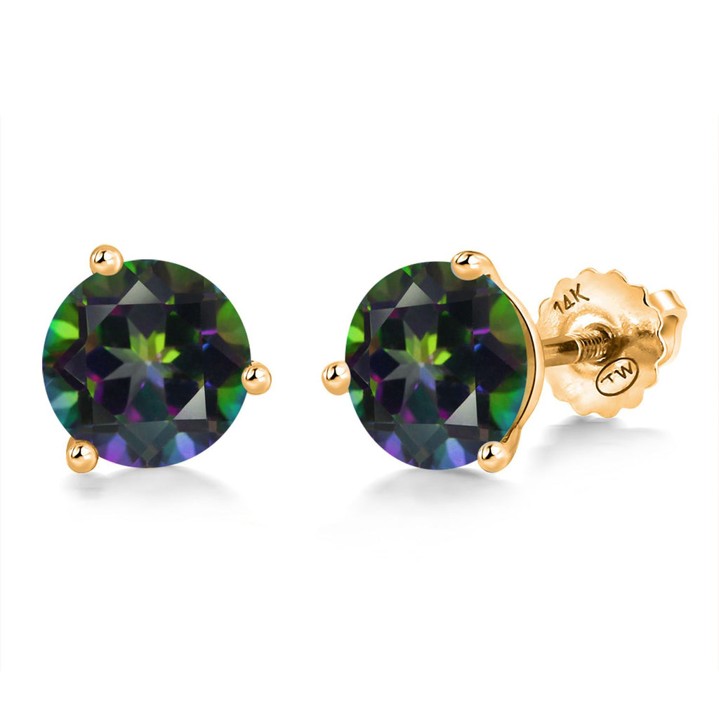 Gem Stone King 14K Yellow Gold Martini Earrings | 3 Prong Screw Back Stud Earrings For Women Men | Round 6MM | Gemstone Birthstone | Gold Earrings For Women Men