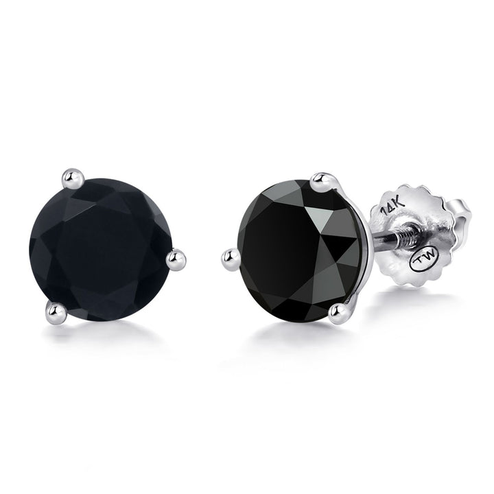 14K White Gold Martini Earrings | 3 Prong Screw Back Stud Earrings for Women Men | Round 6MM | Gemstone Birthstone | White Gold Earrings For Women Men