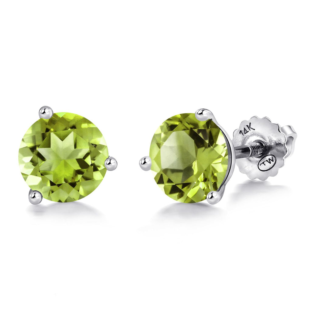 Gem Stone King 14K White Gold Martini Earrings | 3 Prong Screw Back Stud Earrings for Women Men | Round 6MM | Gemstone Birthstone | White Gold Earrings For Women Men