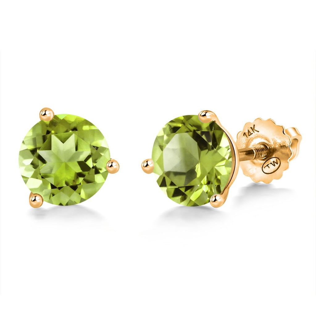 Gem Stone King 14K Yellow Gold Martini Earrings | 3 Prong Screw Back Stud Earrings For Women Men | Round 6MM | Gemstone Birthstone | Gold Earrings For Women Men