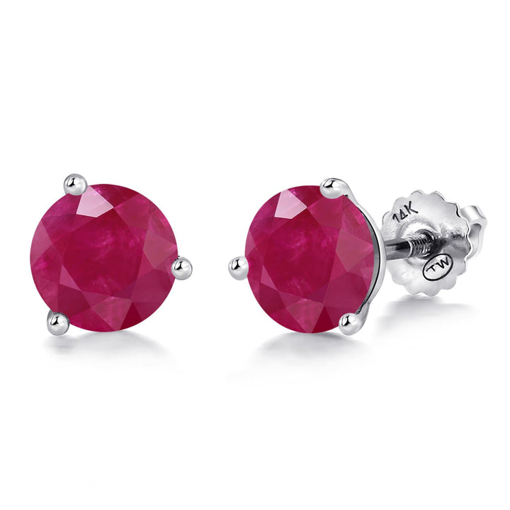 Gem Stone King 14K White Gold Martini Earrings | 3 Prong Screw Back Stud Earrings for Women Men | Round 6MM | Gemstone Birthstone | White Gold Earrings For Women Men