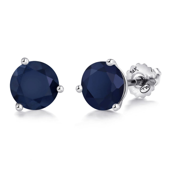 Gem Stone King 14K White Gold Martini Earrings | 3 Prong Screw Back Stud Earrings for Women Men | Round 6MM | Gemstone Birthstone | White Gold Earrings For Women Men