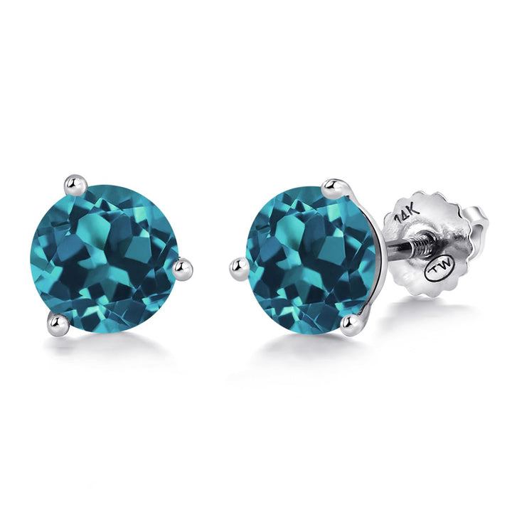 14K White Gold Martini Earrings | 3 Prong Screw Back Stud Earrings for Women Men | Round 6MM | Gemstone Birthstone | White Gold Earrings For Women Men