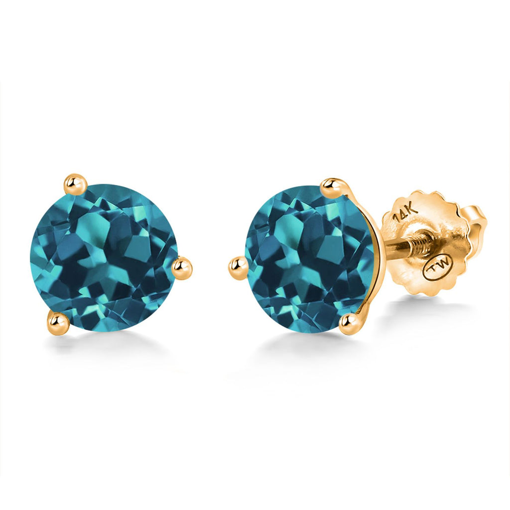 Gem Stone King 14K Yellow Gold Martini Earrings | 3 Prong Screw Back Stud Earrings For Women Men | Round 6MM | Gemstone Birthstone | Gold Earrings For Women Men