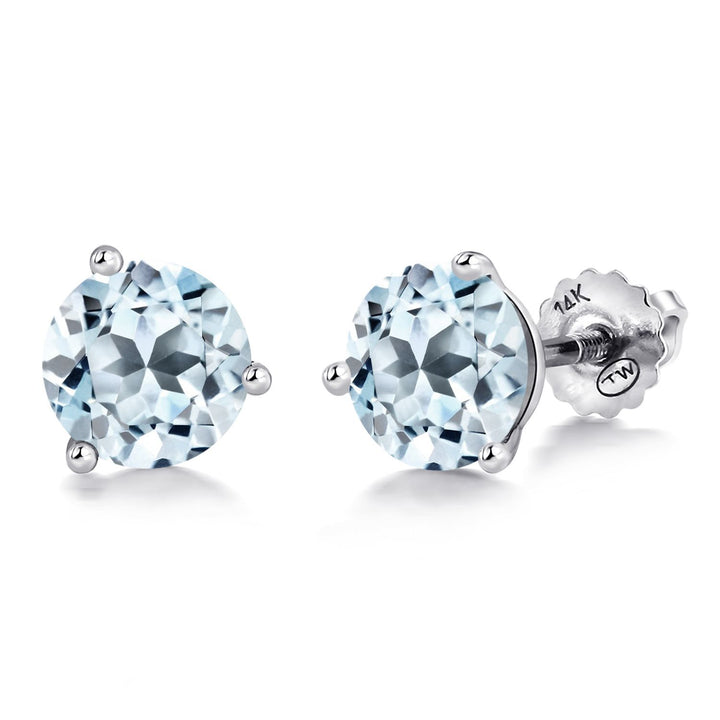 14K White Gold Martini Earrings | 3 Prong Screw Back Stud Earrings for Women Men | Round 6MM | Gemstone Birthstone | White Gold Earrings For Women Men