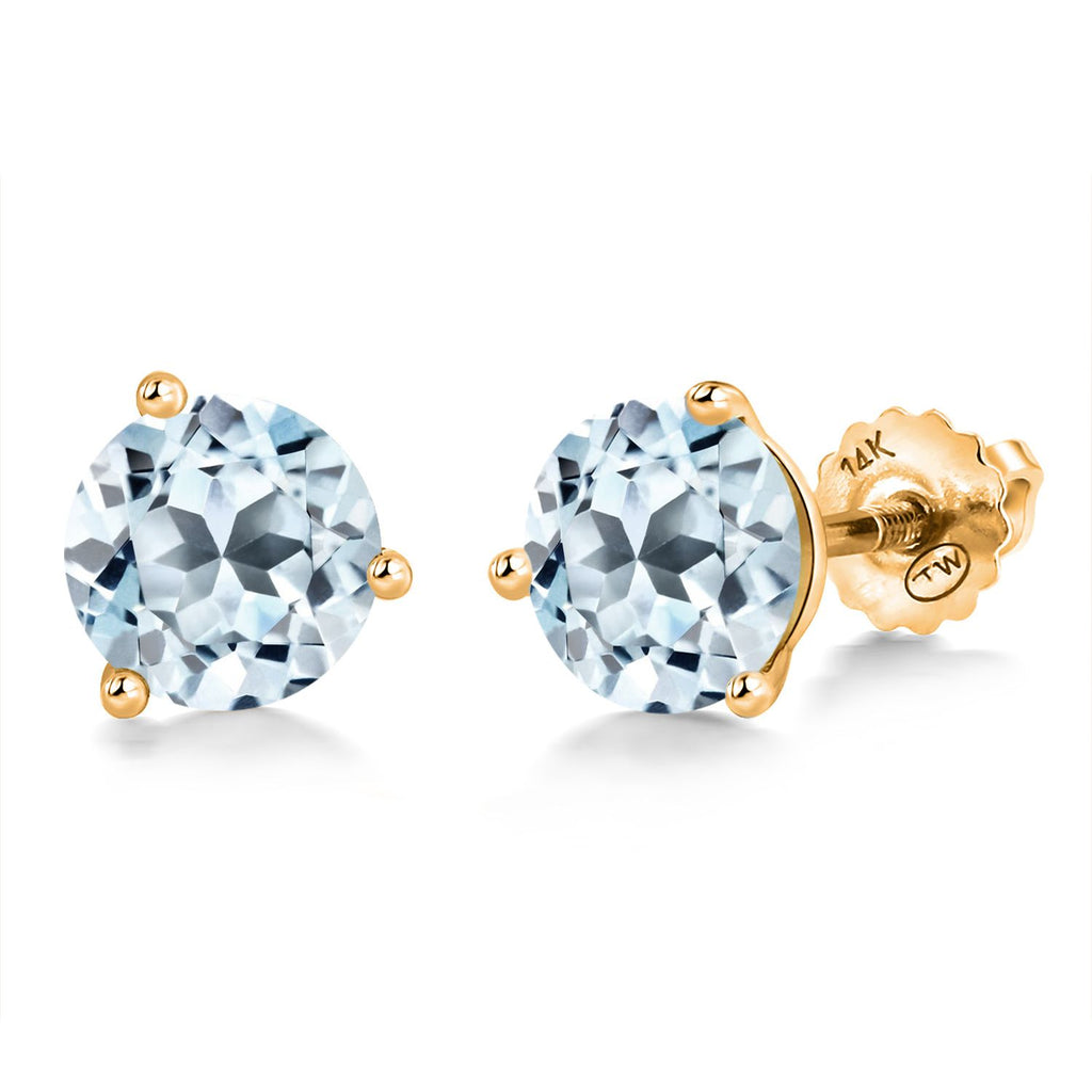 Gem Stone King 14K Yellow Gold Martini Earrings | 3 Prong Screw Back Stud Earrings For Women Men | Round 6MM | Gemstone Birthstone | Gold Earrings For Women Men