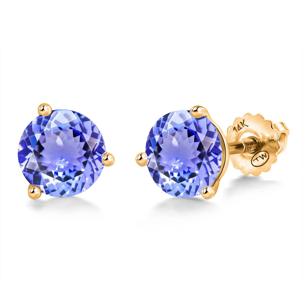 Gem Stone King 14K Yellow Gold Martini Earrings | 3 Prong Screw Back Stud Earrings For Women Men | Round 6MM | Gemstone Birthstone | Gold Earrings For Women Men