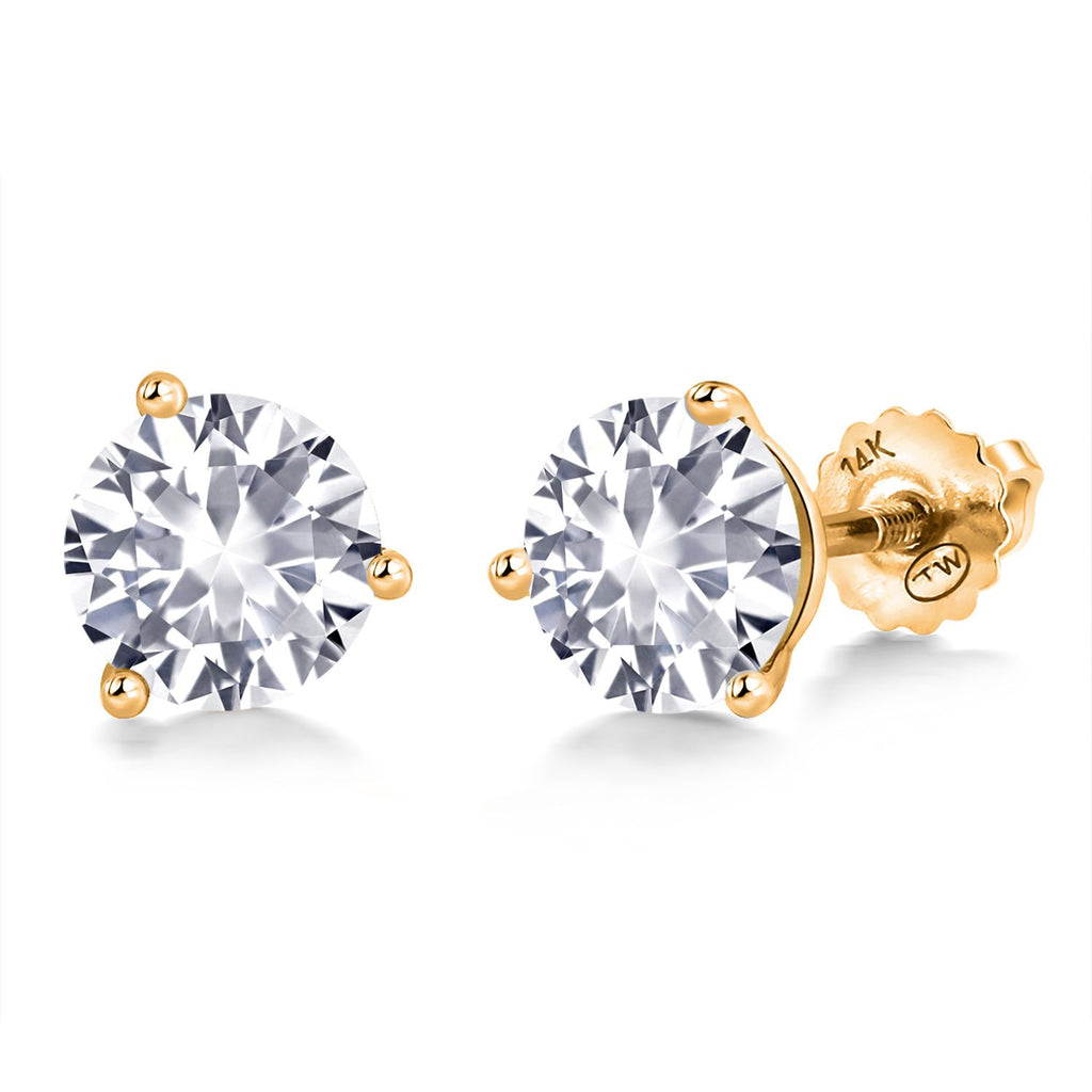 Gem Stone King 14K Yellow Gold Martini Earrings | 3 Prong Screw Back Stud Earrings For Women Men | Round 6MM | Gemstone Birthstone | Gold Earrings For Women Men