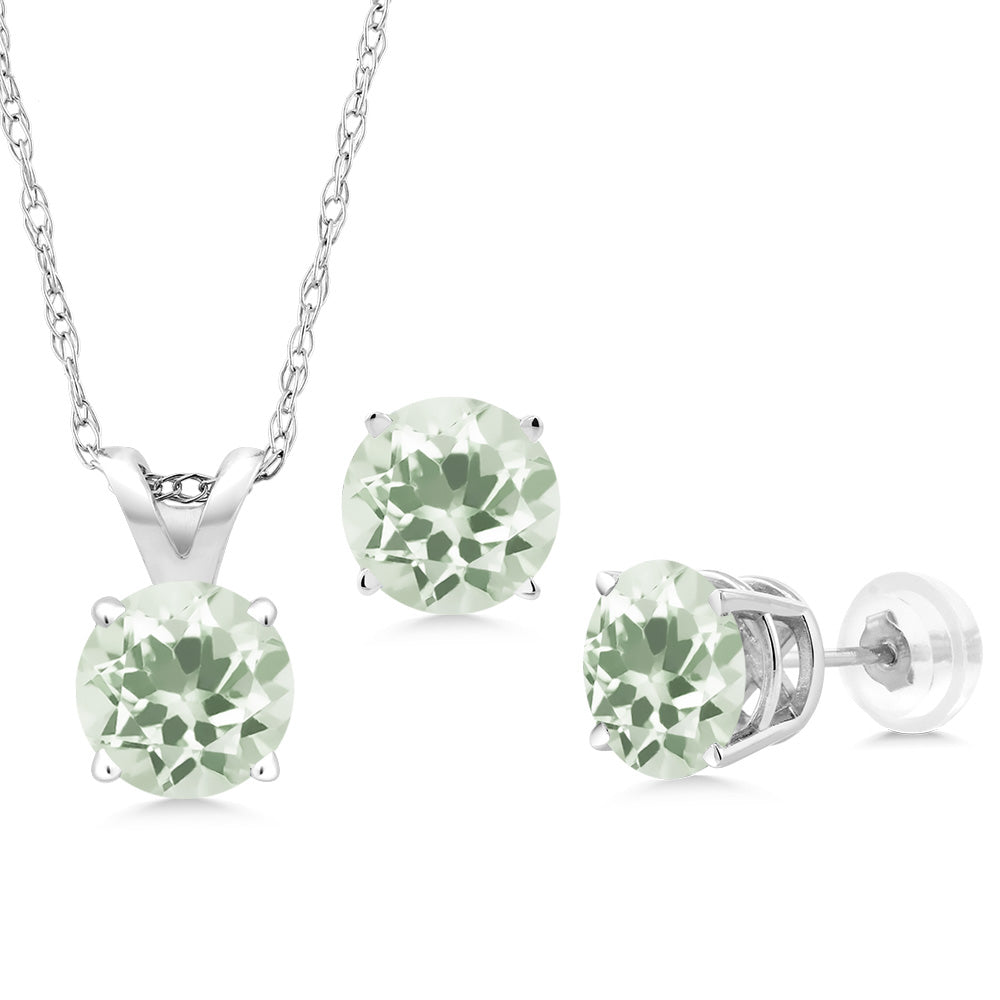 Prasiolite_Pendant Earrings Set in 14K White Gold