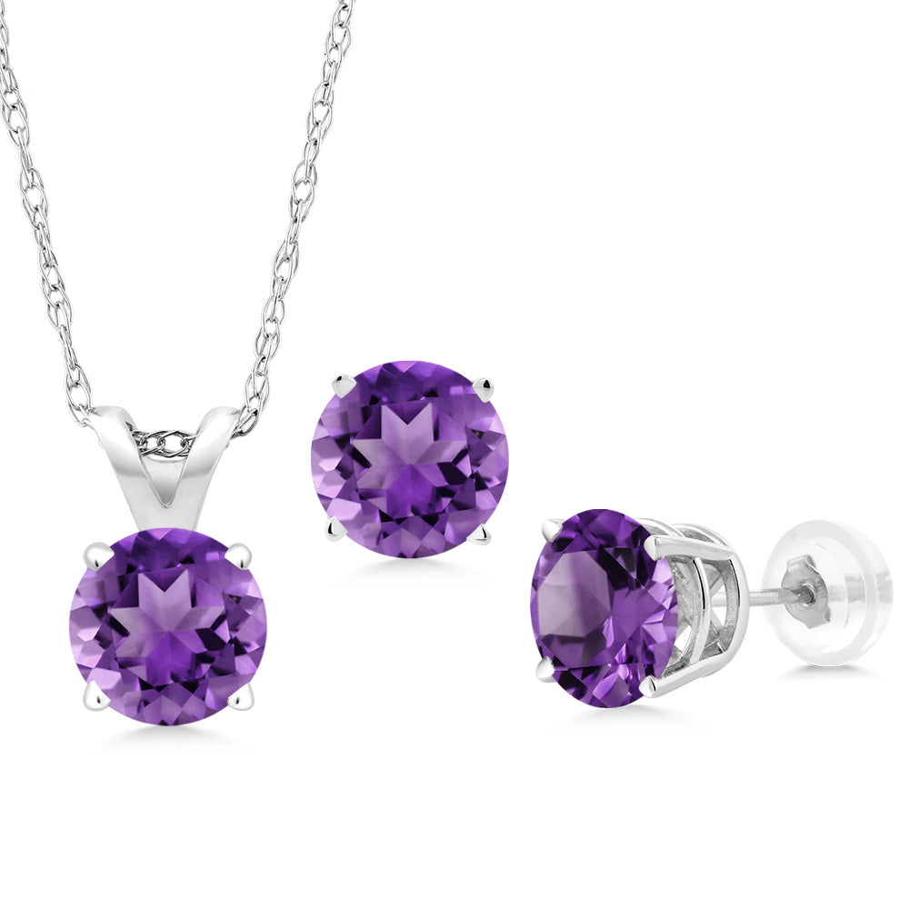 Amethyst - February_Pendant Earrings Set in 14K White Gold