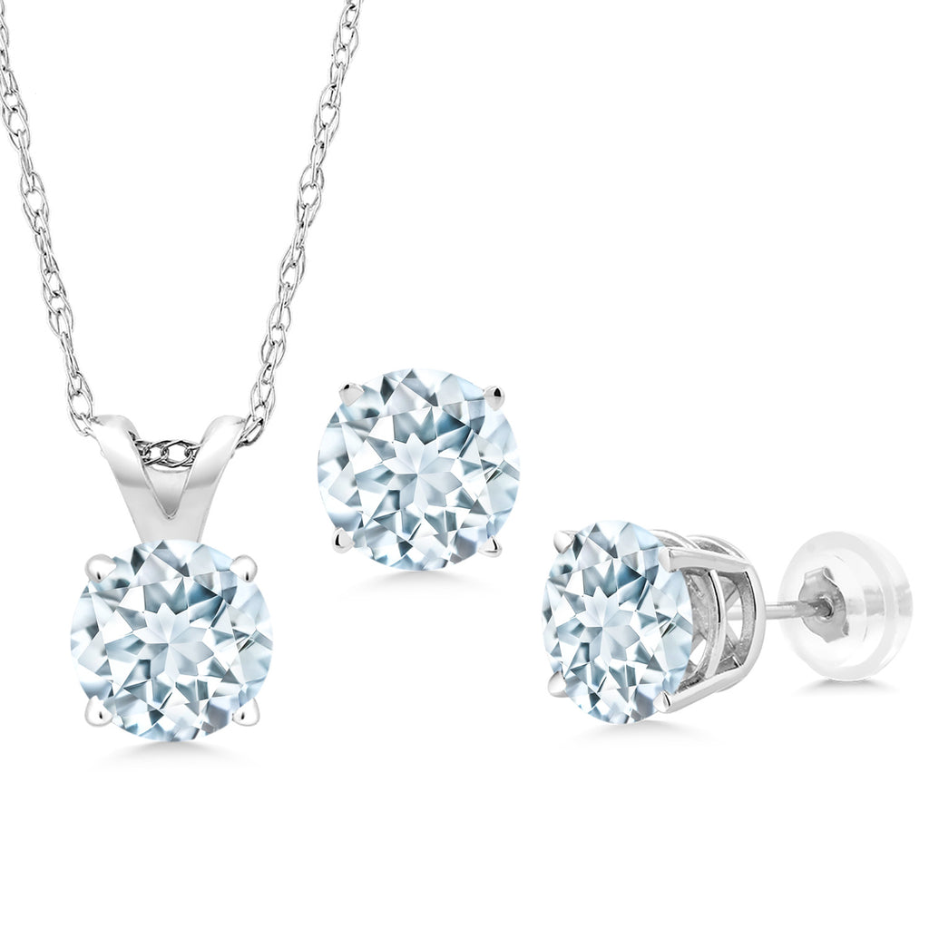 Aquamarine - March_Pendant Earrings Set in 14K White Gold